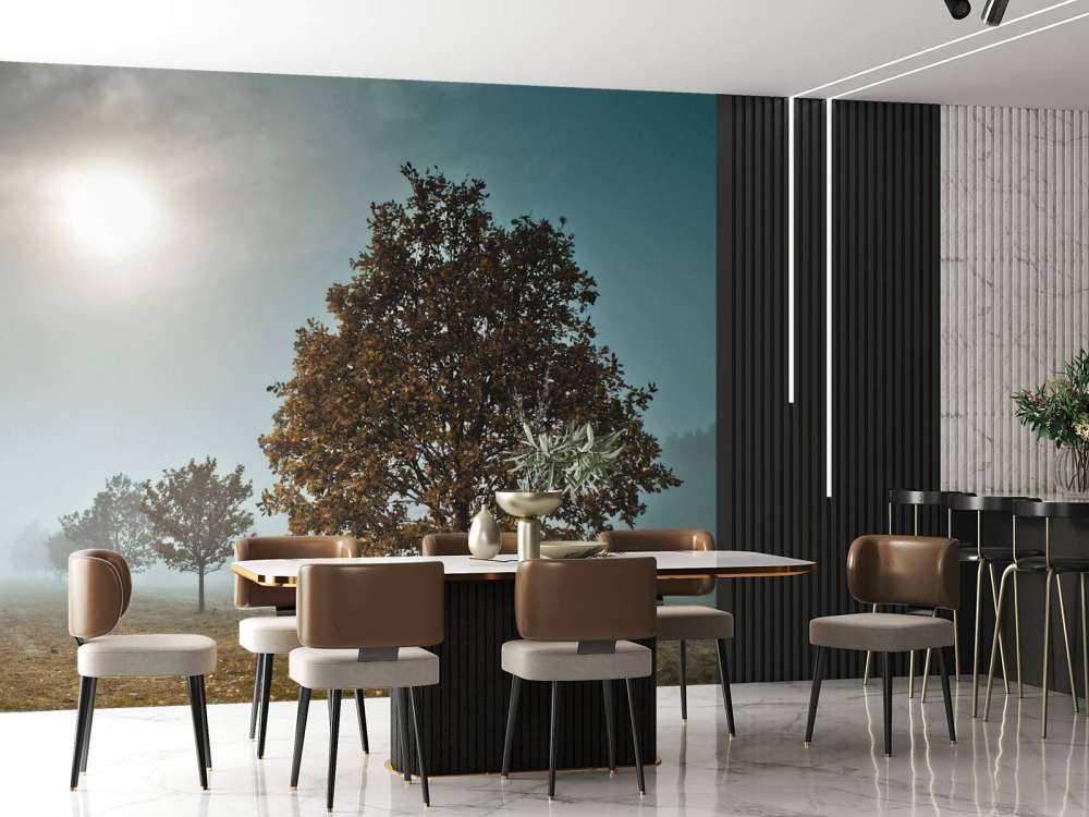 Line of trees in the mist