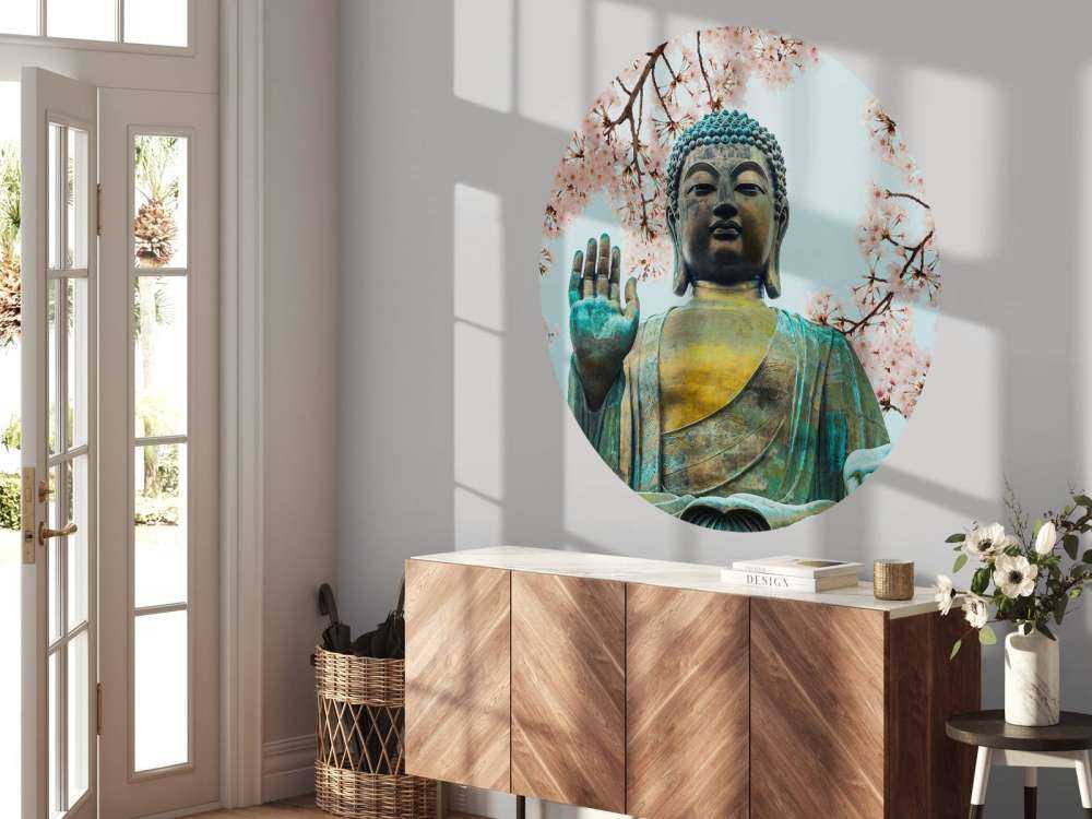 Buddha surrounded with cherry flowers