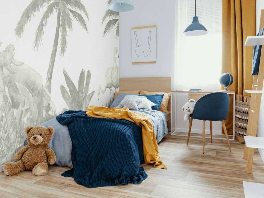 Monkeys and flamingos in green