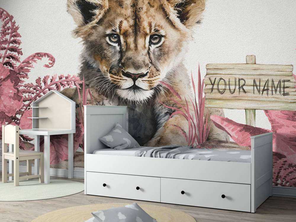 Young lion in the jungle pink