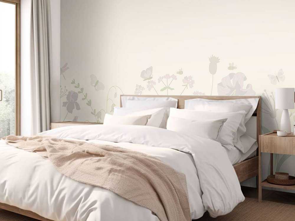 Field of flowers with butterflies beige and old pink