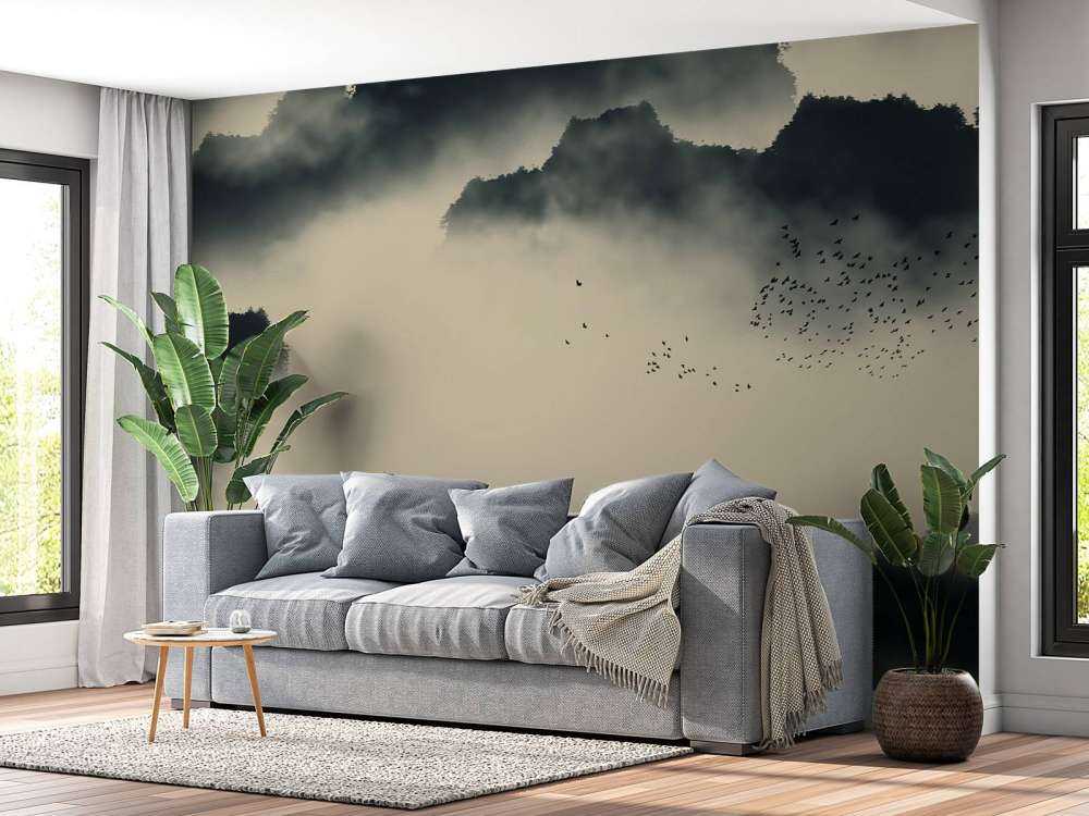 Bootje in mistig landschap