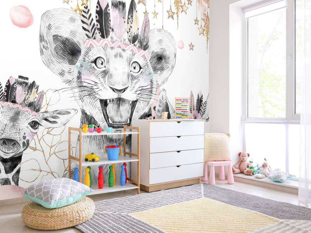 Dreamy animals under starry clouds