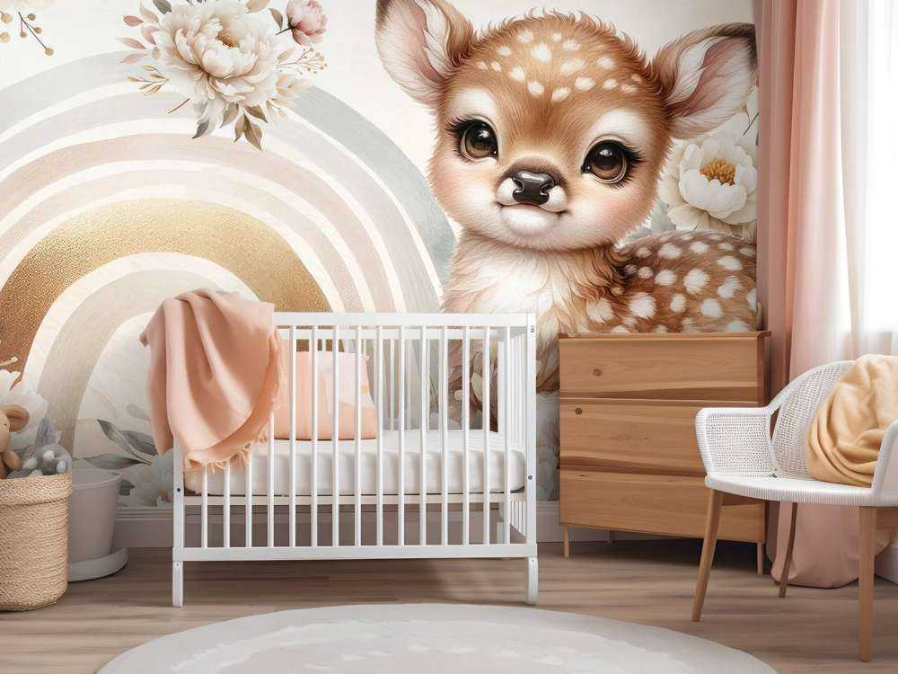 Dear little deer and golden rainbow