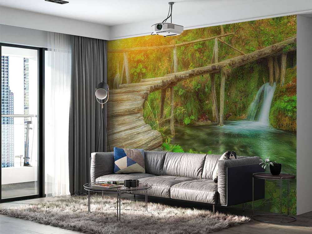 Wooden bridge with sunlight