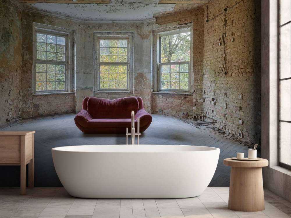 Sofa in abandoned room
