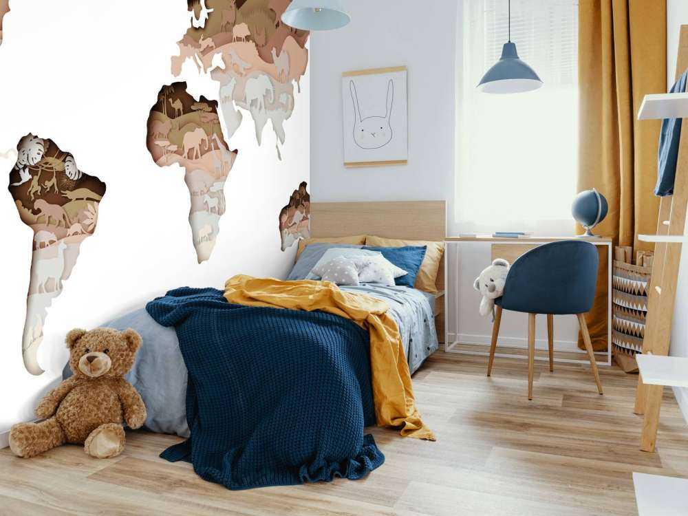 Dieren wereldkaart aarde tinten