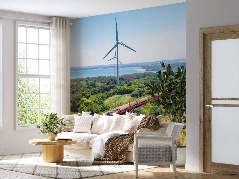 Rode trein langs windmolens