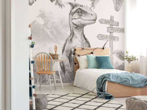 Baby velociraptor in the beige jungle