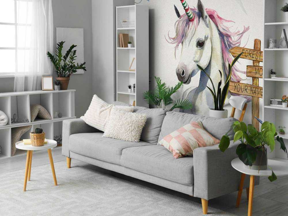 Baby unicorn with plants blue