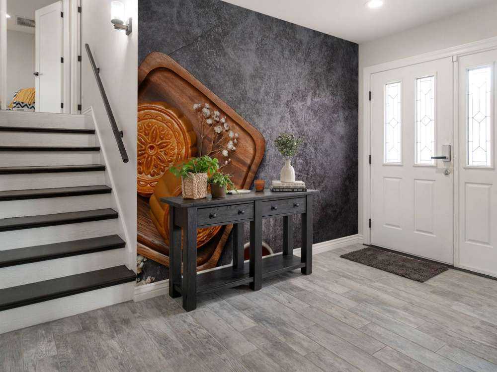 Moon cakes on a black countertop