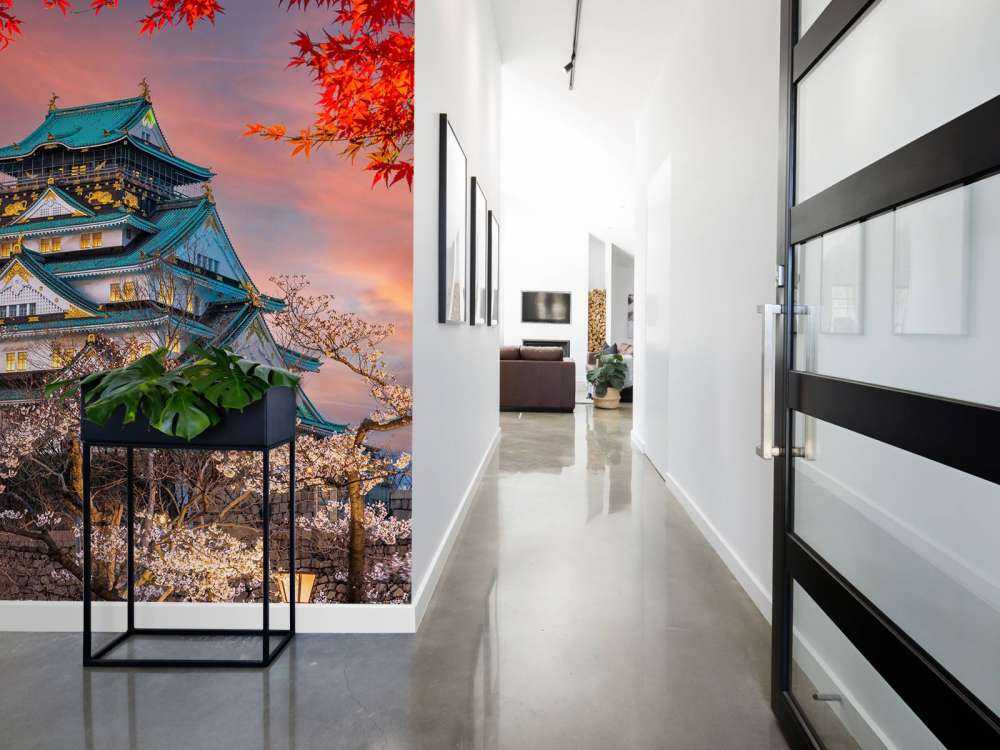 Osaka castle through the trees