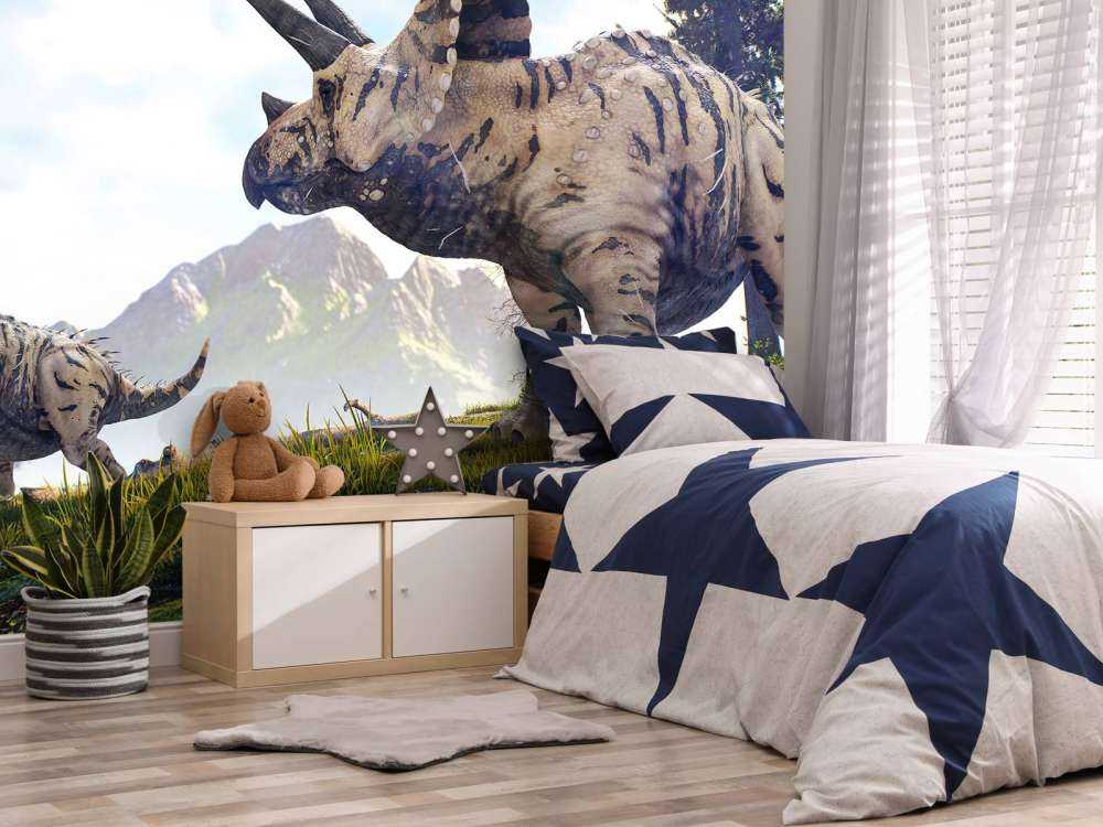 Dinosaurs walking through the countryside