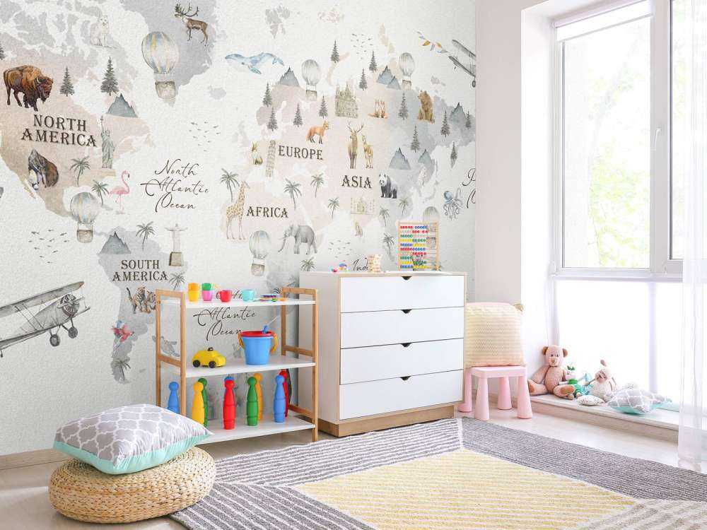 World map with different animals