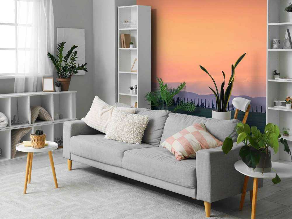 Italian landscape with orange sky