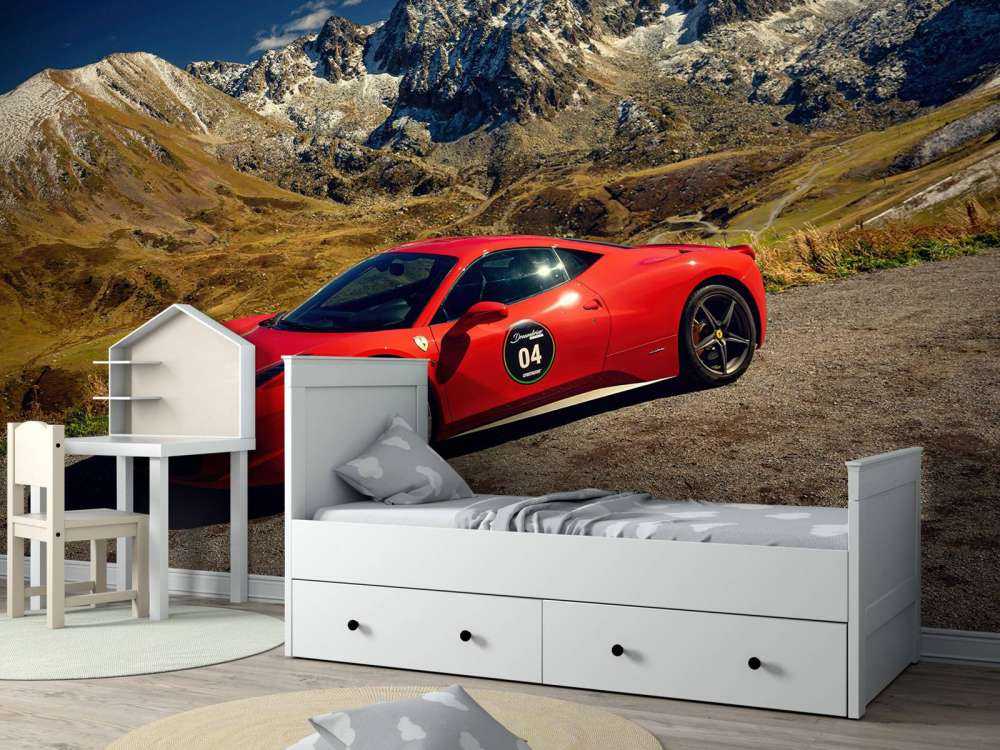 Ferrari 458 with the mountain peaks