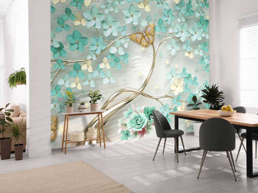 Golden fantasy tree with green flowers