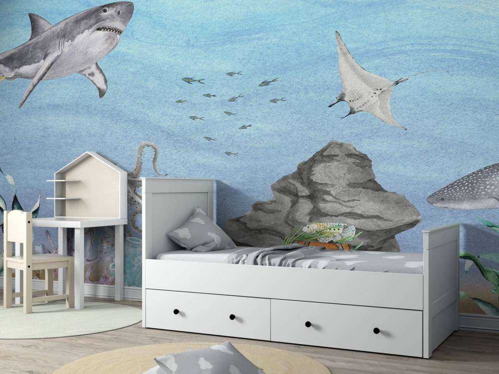 Underwater world with sharks