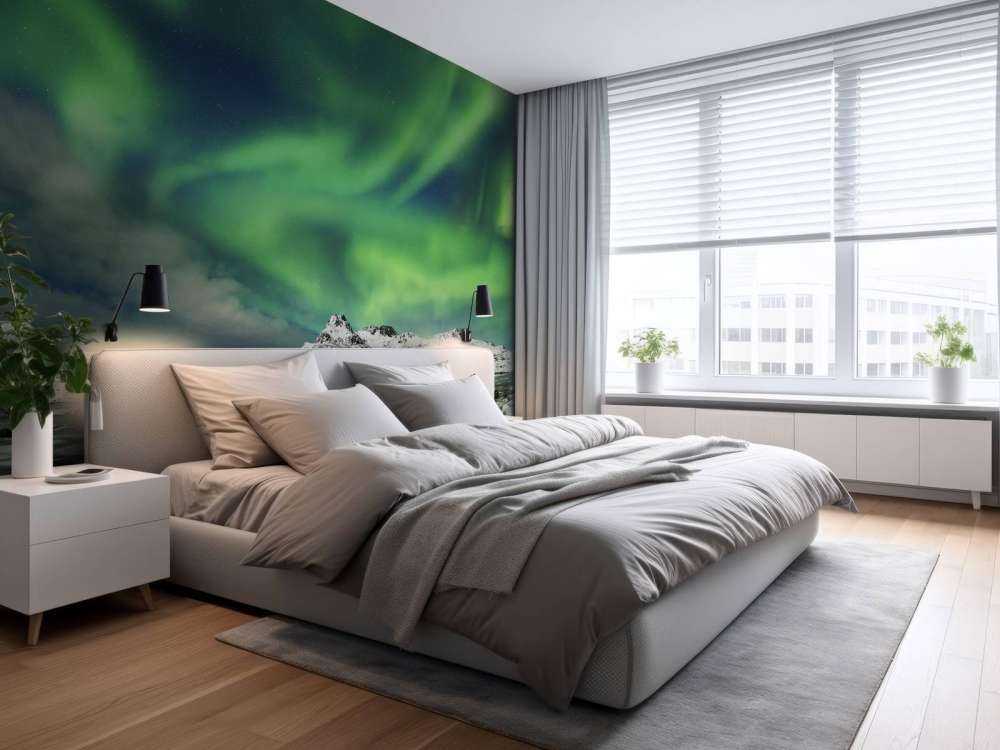 Northern lights above winter landscape