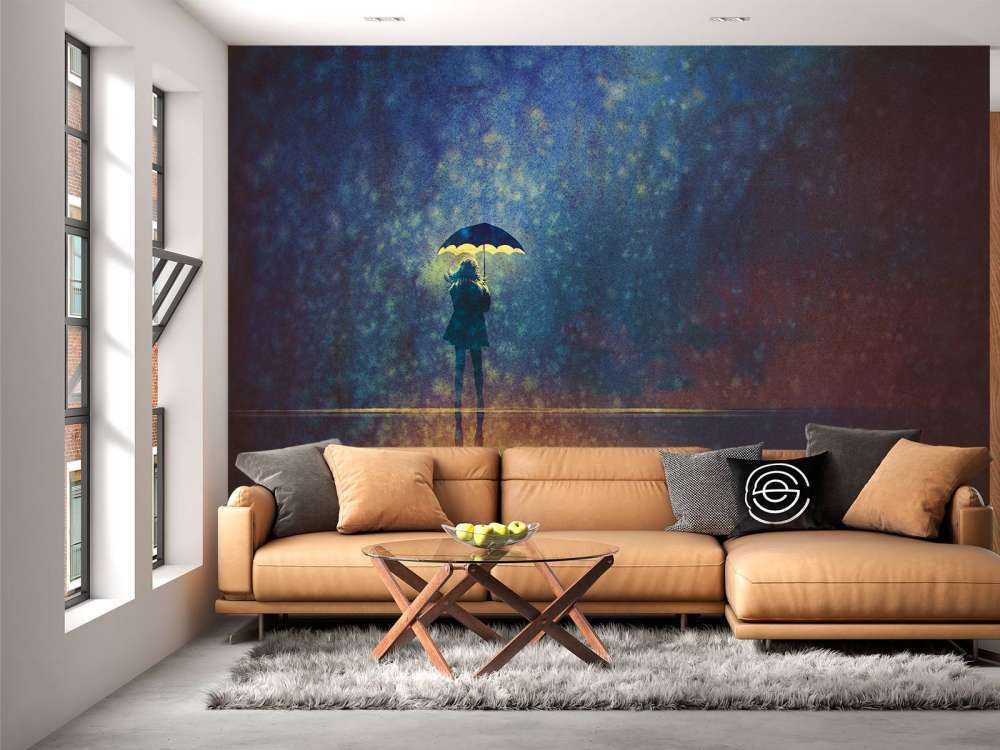 Lonely girl in the rain