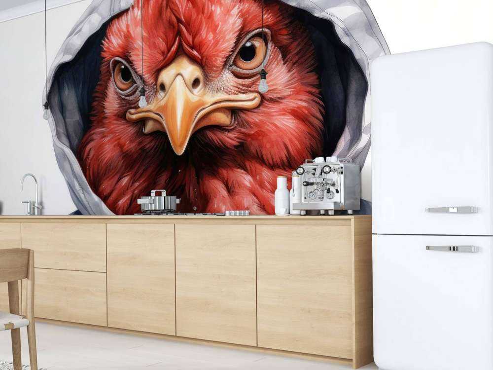 Watercolor Cartoon Chicken in a Hoodie