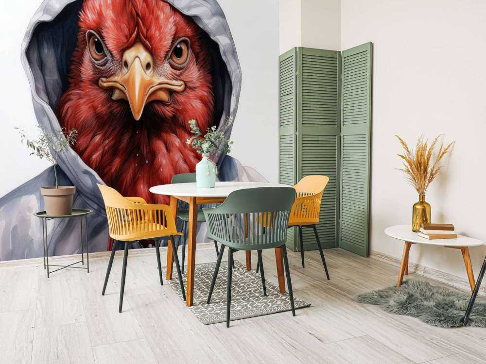 Watercolor Cartoon Chicken in a Hoodie