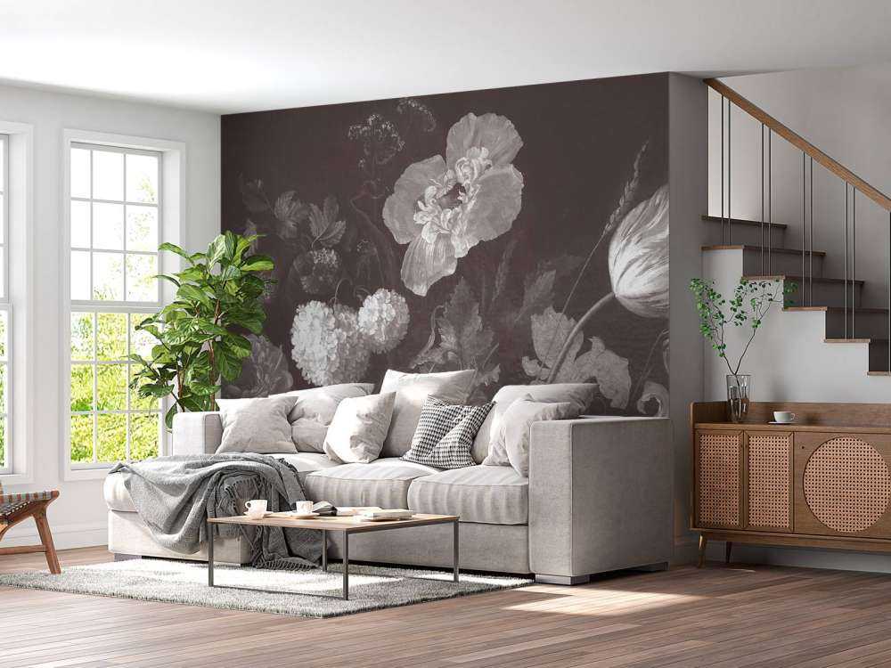 Baroque flowers still life - dark sepia