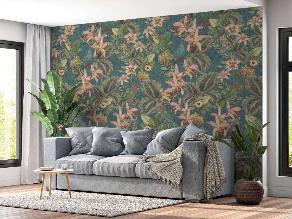 Tropical Jungle birds & parrots - turquoise