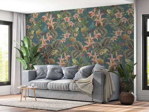 Tropical Jungle birds & parrots - turquoise