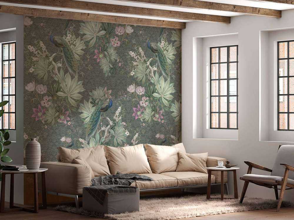 Vintage garden peacocks - dark green