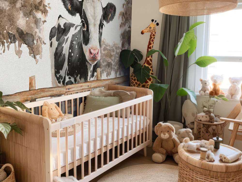 Young cow in a meadow taupe