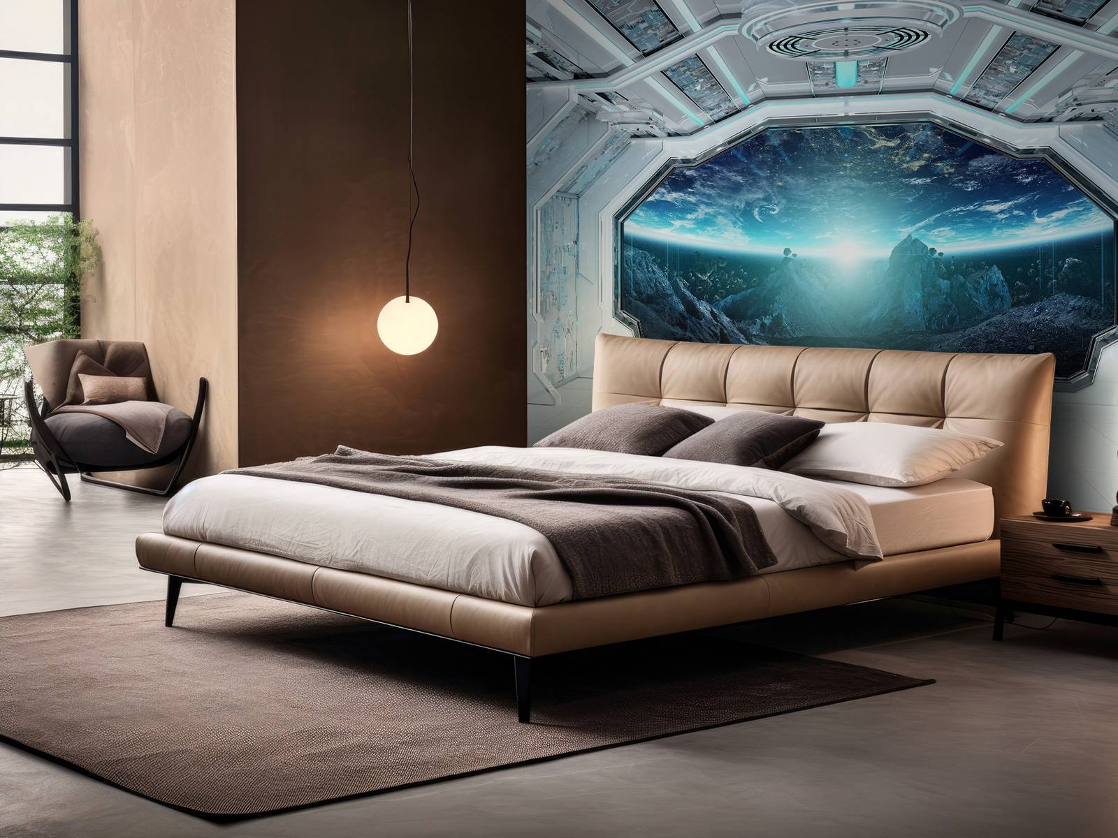 Spaceship with view on a planet