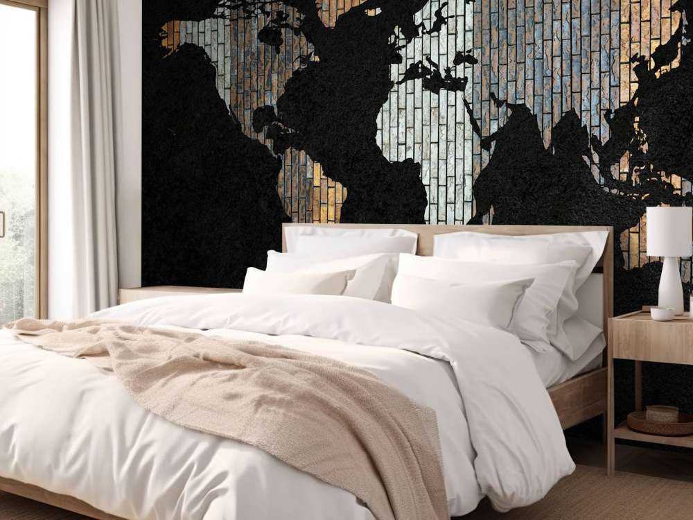 World map with vertical bricks