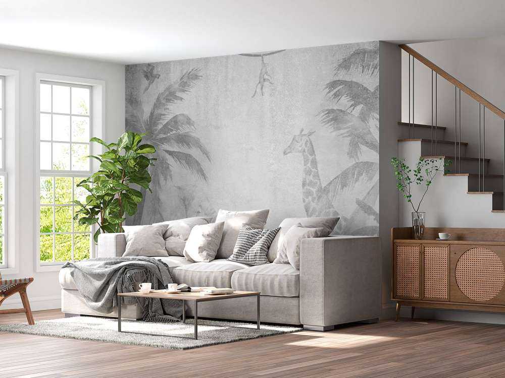 Cheerful jungle animals on concrete