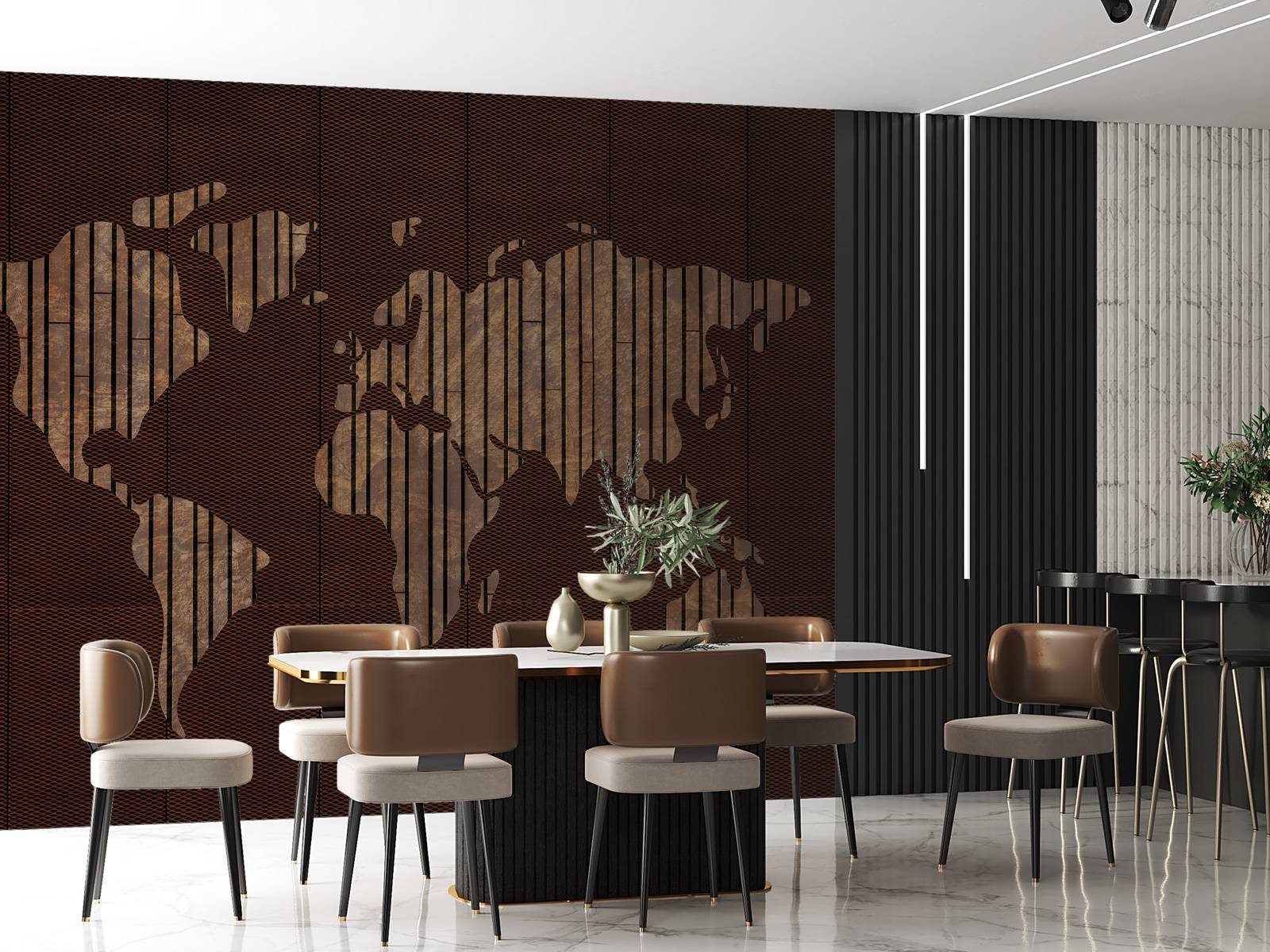 World map with wood structure