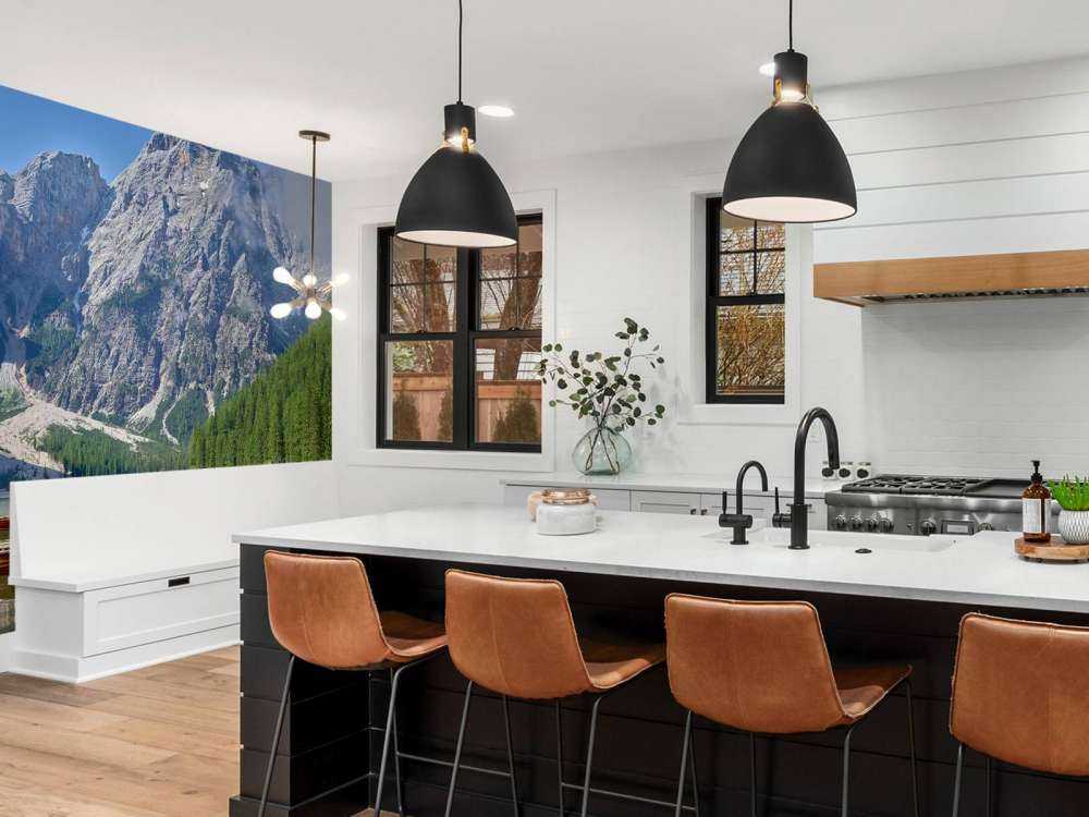 Wooden boats in mountain lake