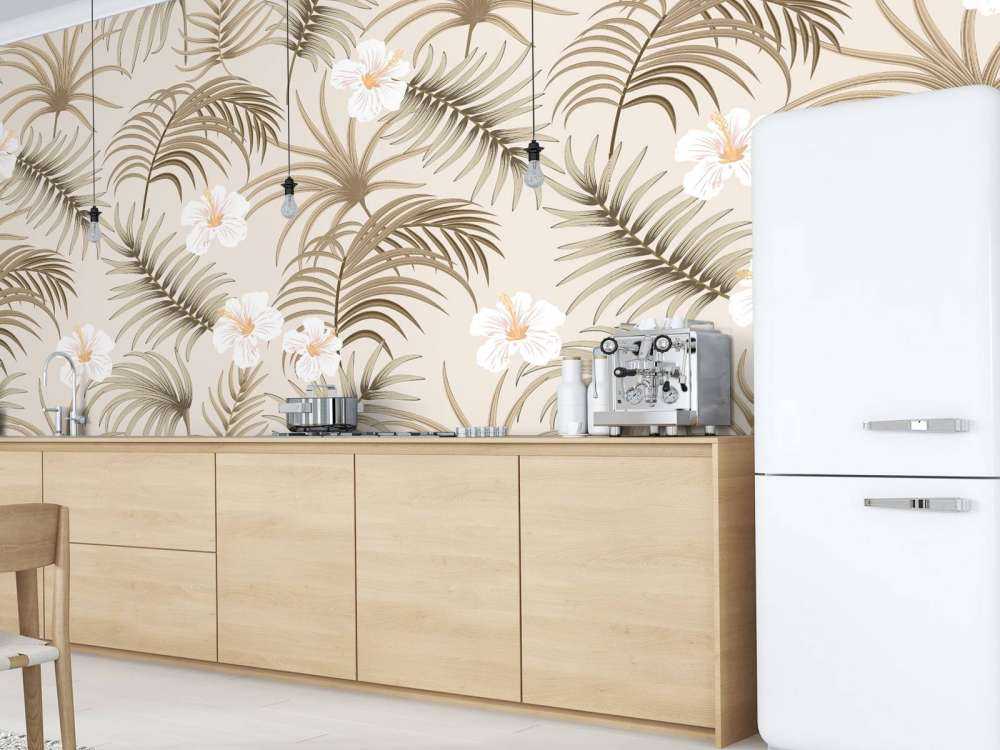 Palm tree leaves and flowers