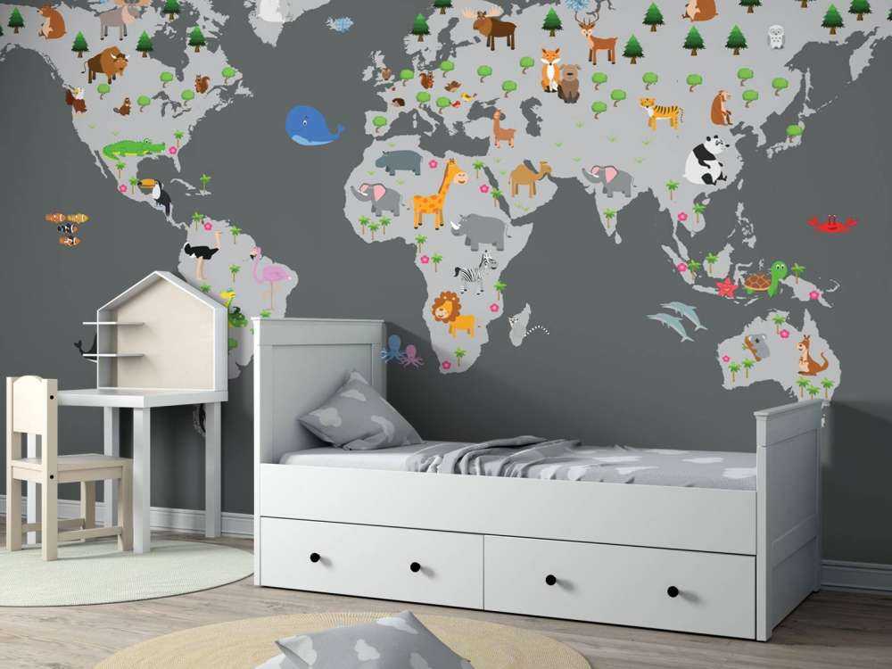 World map for children with grey background