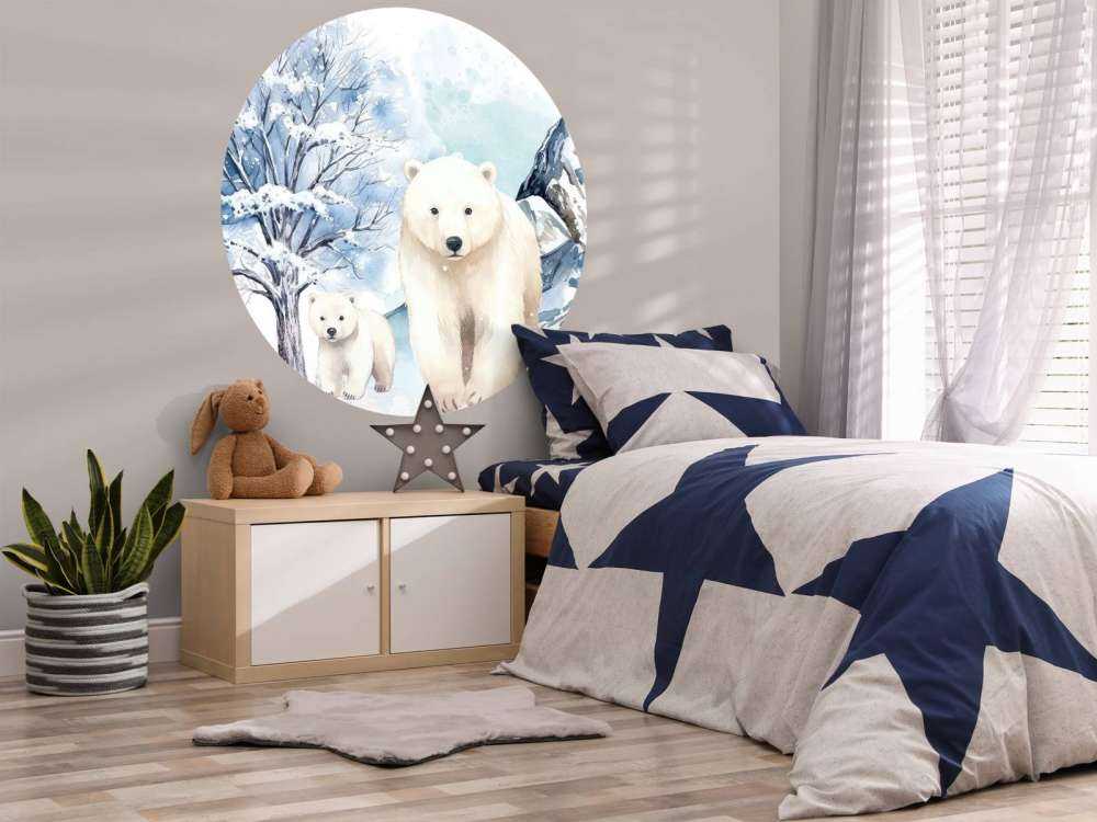 Polar bears in winter mountains