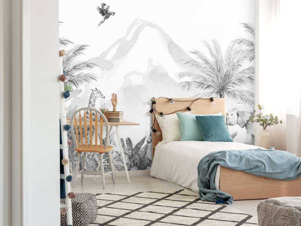 Jungle animals in black and white