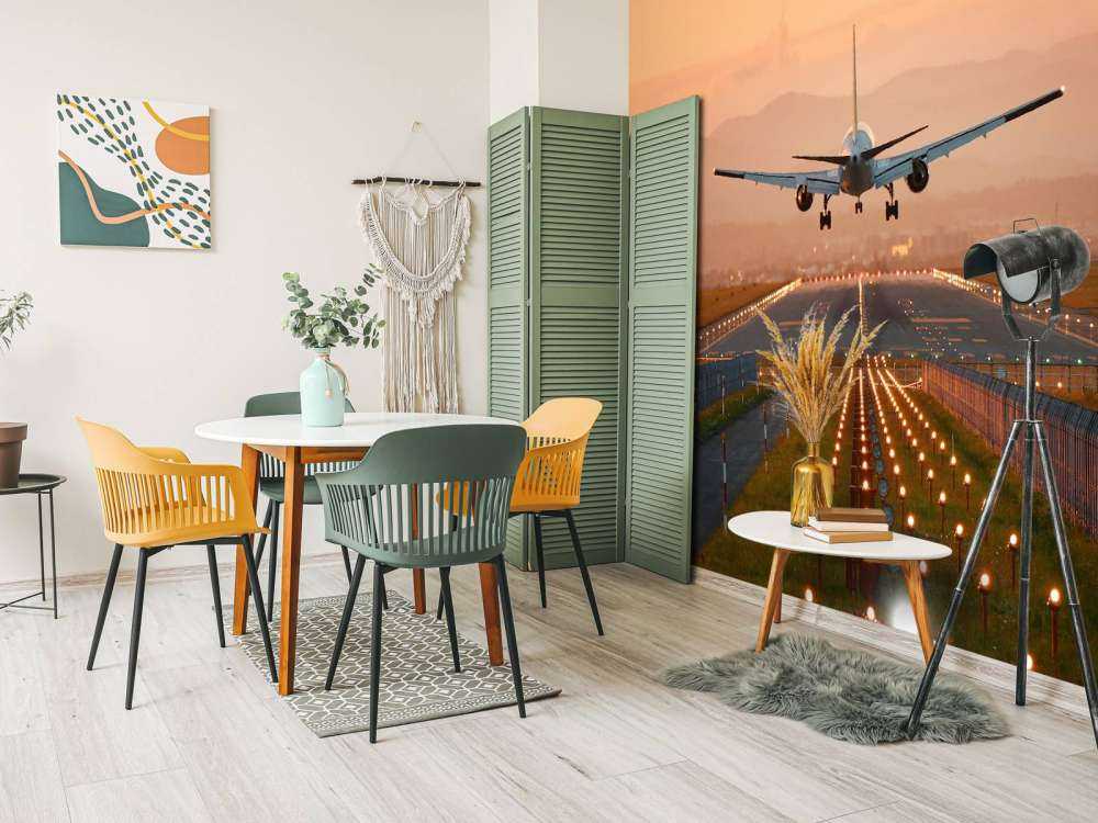 Landing plane in the evening sun