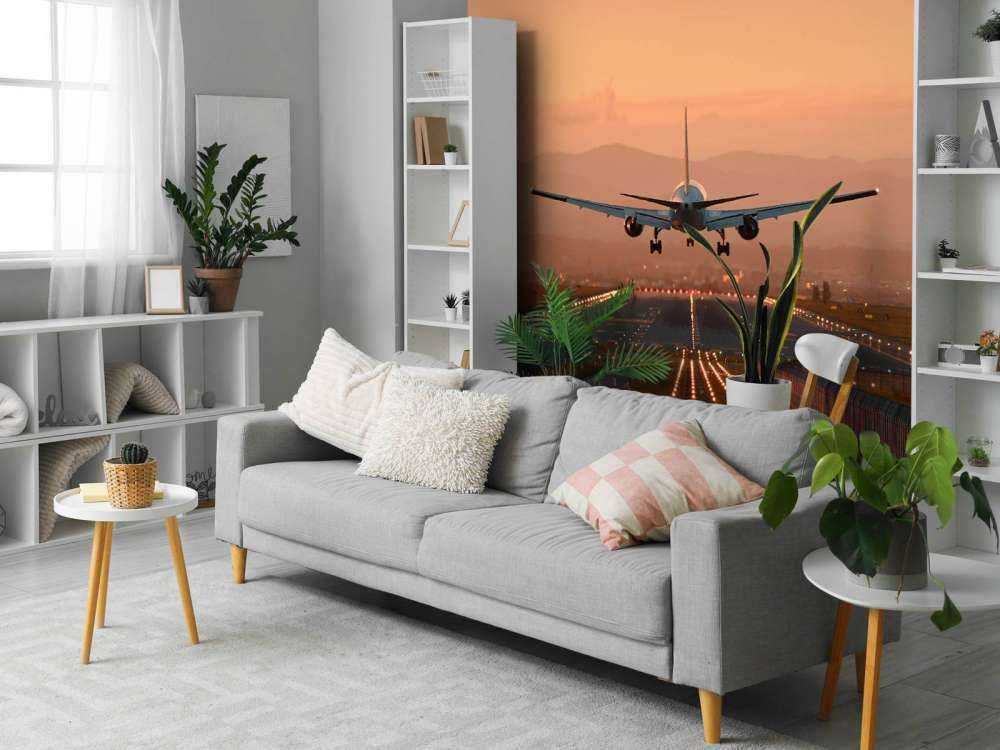 Landing plane in the evening sun