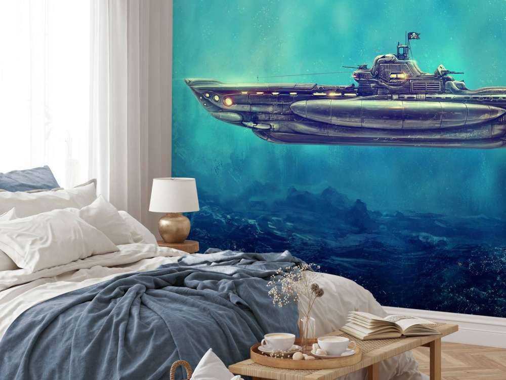 Pirate submarine in the underwater world