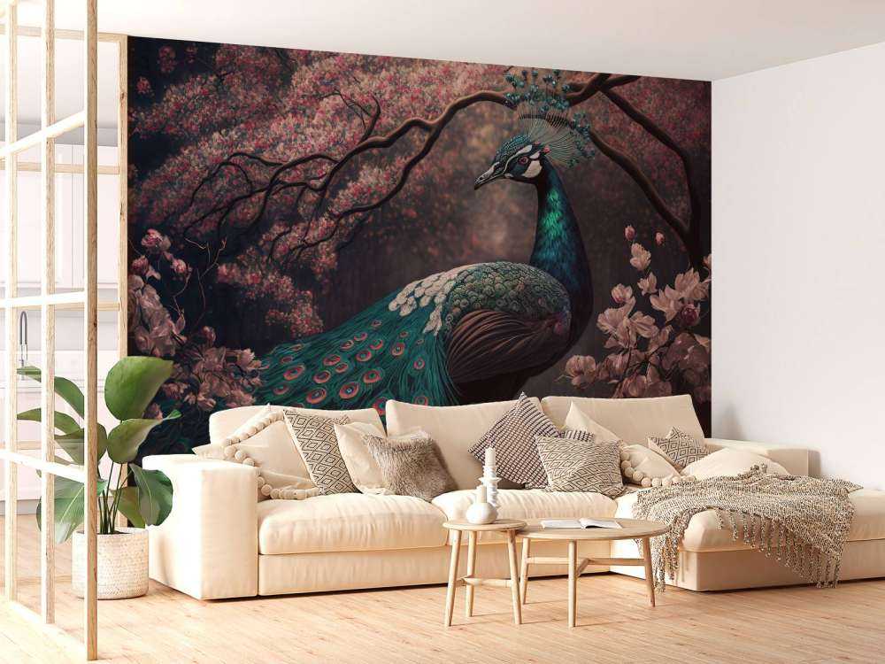 Peacock in Blossom Splendor