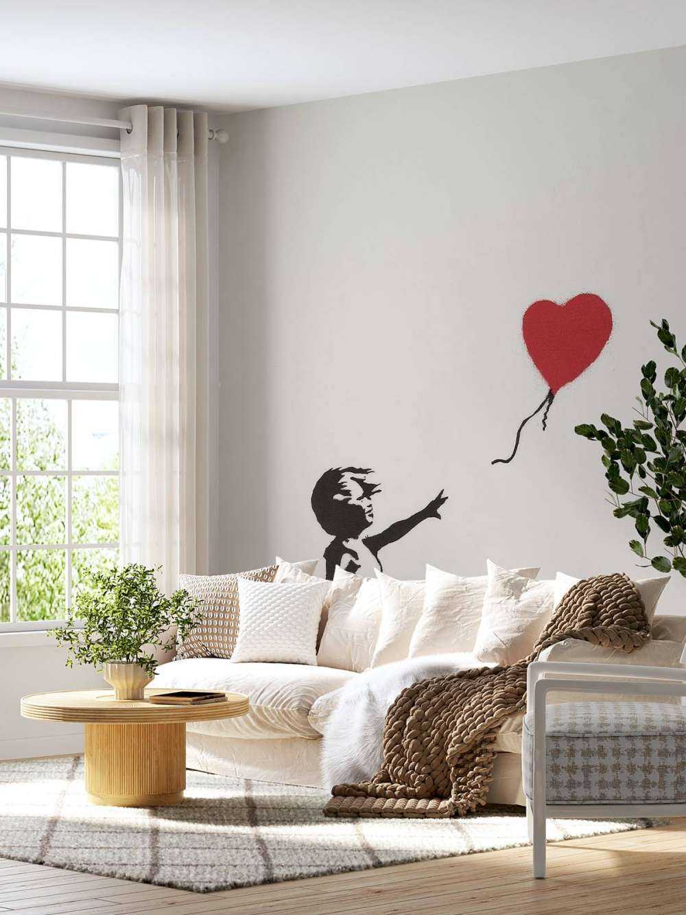 Felpa Con Cappuccio Banksy Balloon Girl – Design Iconico Di Street Art – Vari Colori (Cachi, Grigio Chiaro, Bianco) – Taglie S-XXL