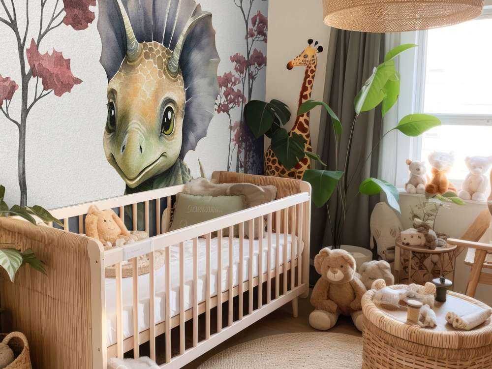 Baby triceratops in the pink jungle