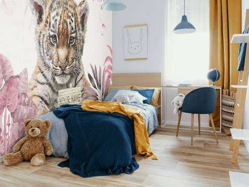 Cute tiger with plants pink