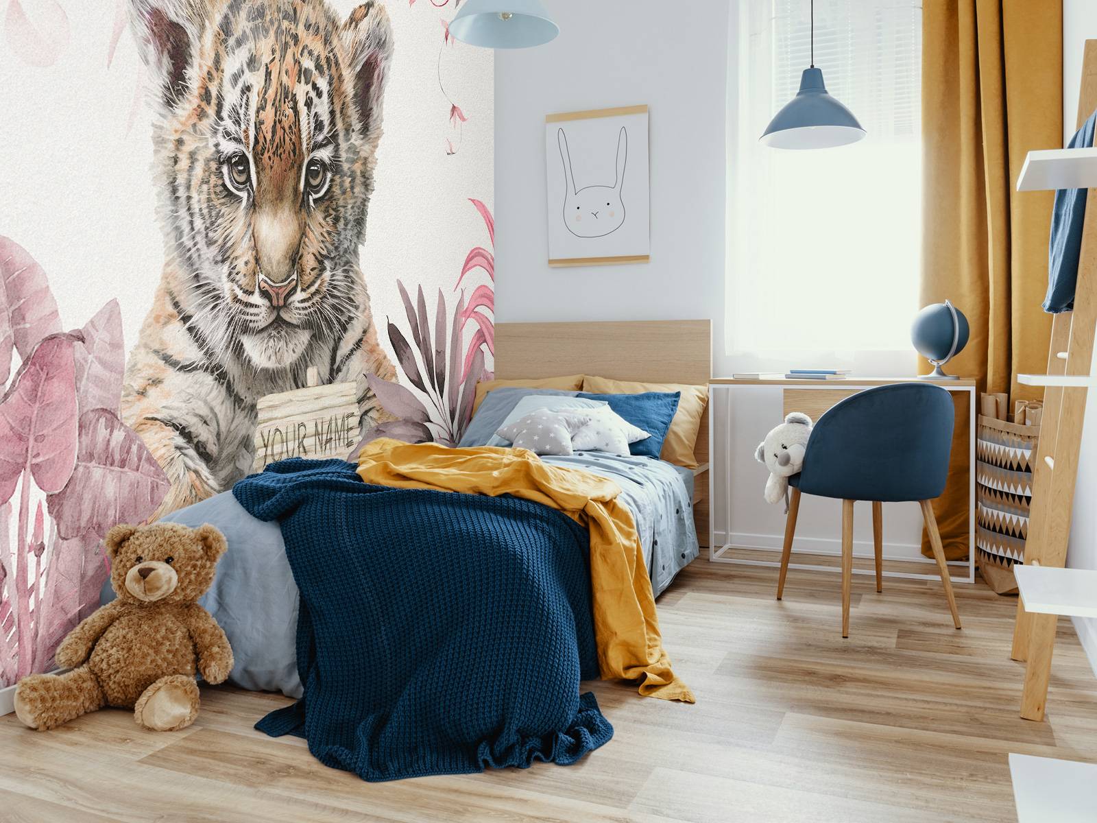 Cute tiger with plants pink