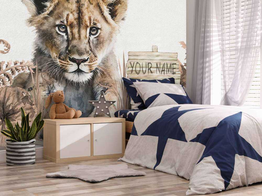 Baby lion in the jungle taupe