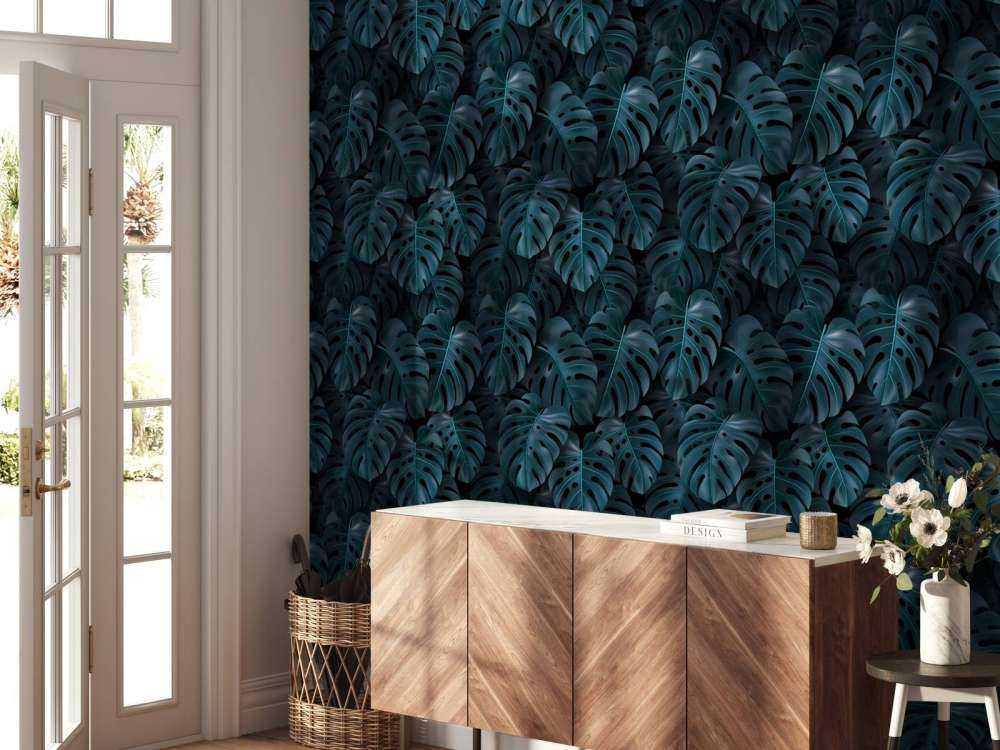 Tropical green Monstera leaves